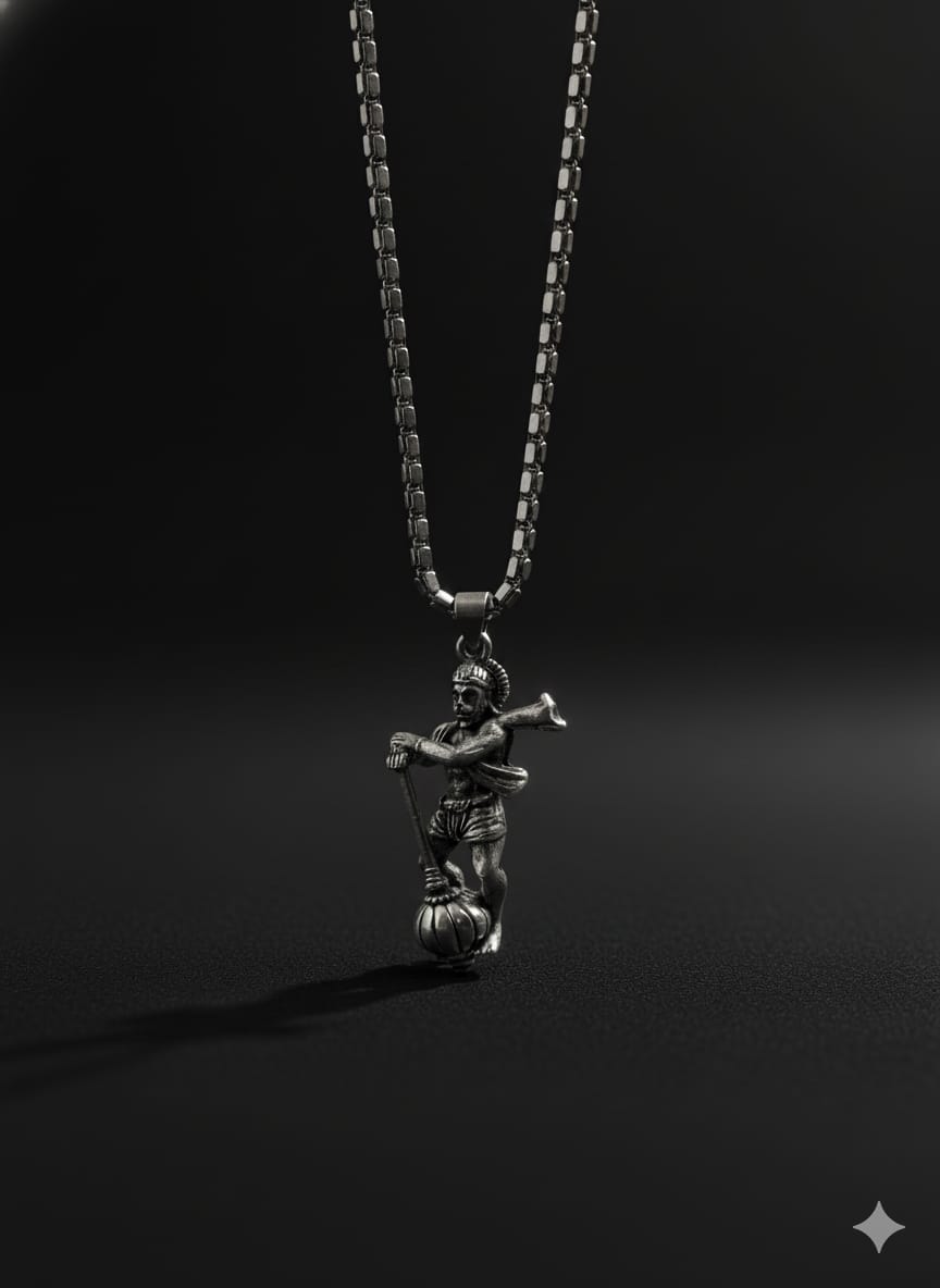हनुमान जी Silver Pendant with Chain | Hanuman Locket Necklace