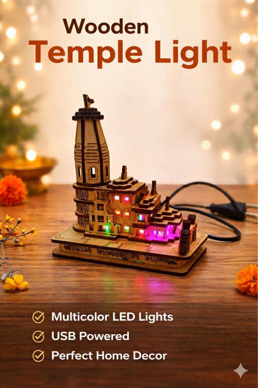 Wooden Temple Light — Multicolor LED | USB Powered | Home Decor